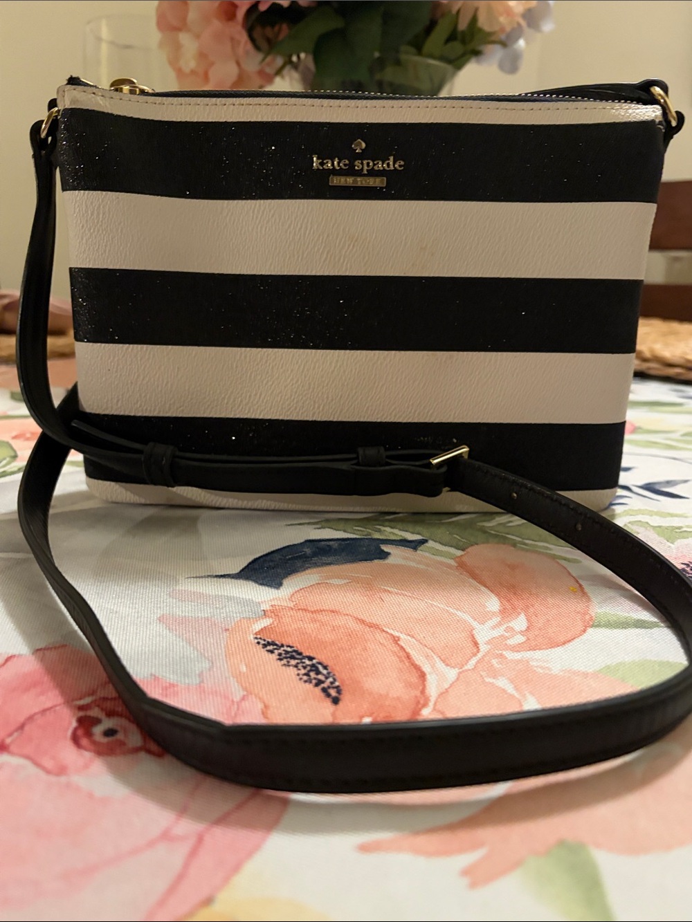 kate spade Black and White Striped Crossbody Bag